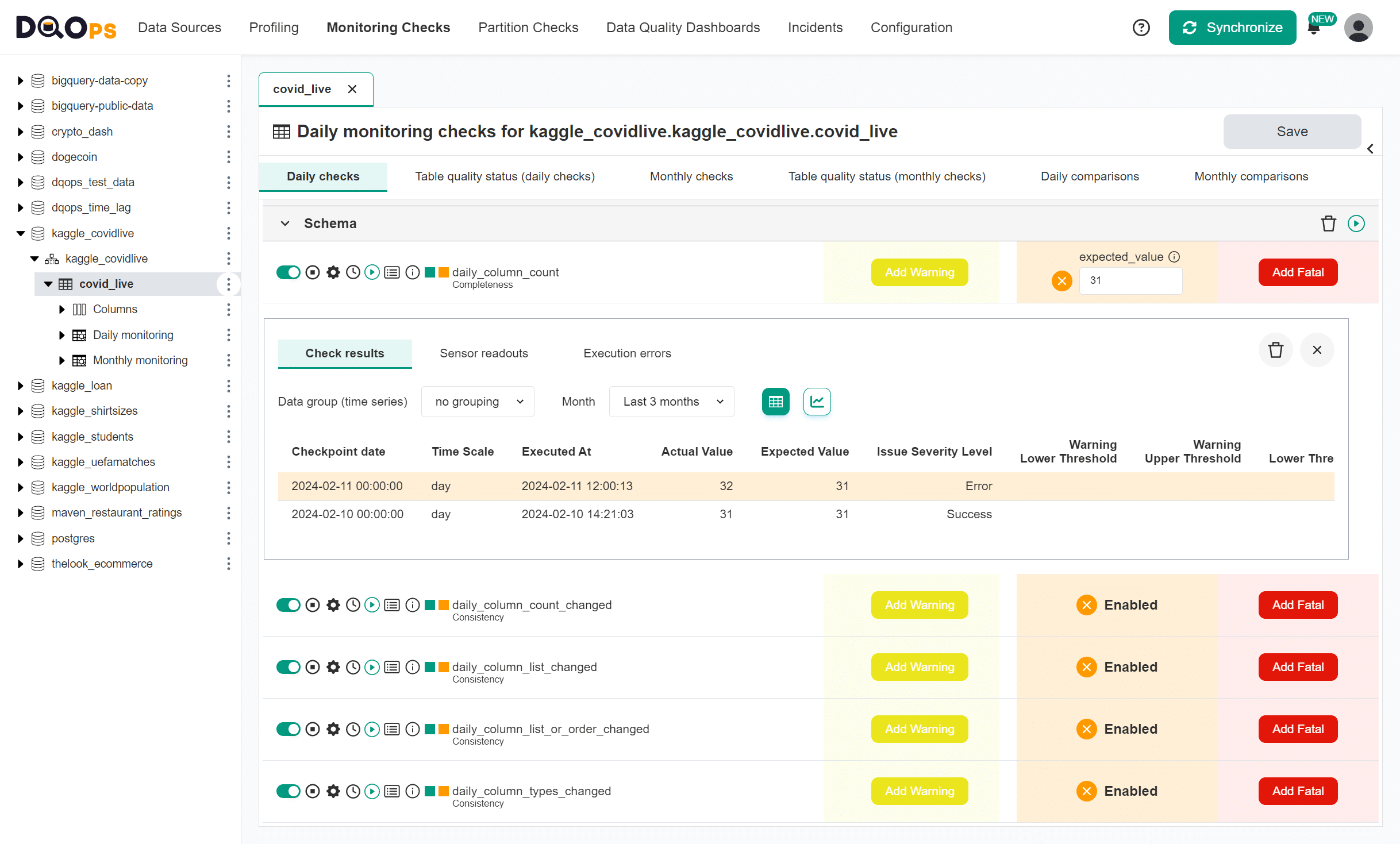 Table schema changes - DQOps Data Quality Operations Center Documentation