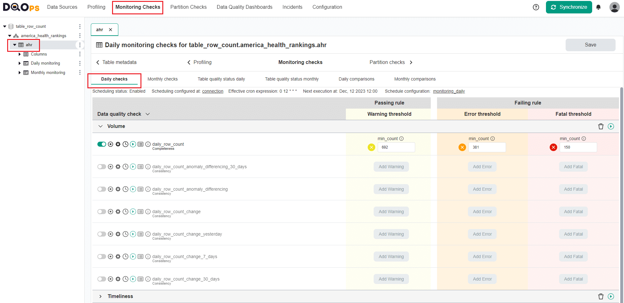 Navigating to a list of checks