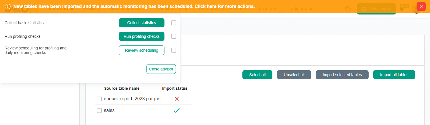 Importing tables - advisor