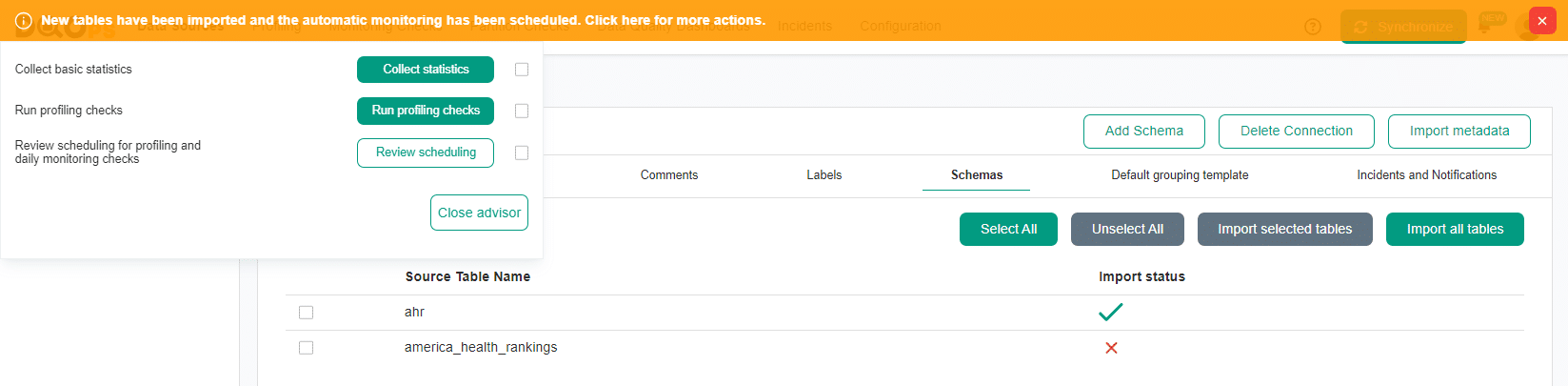 Importing tables - advisor