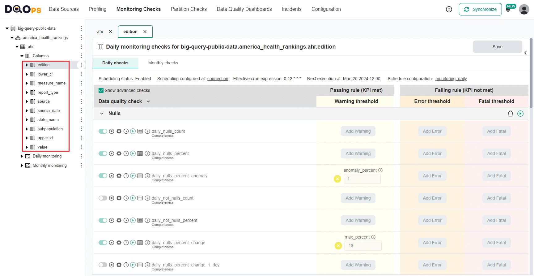 Default table checks