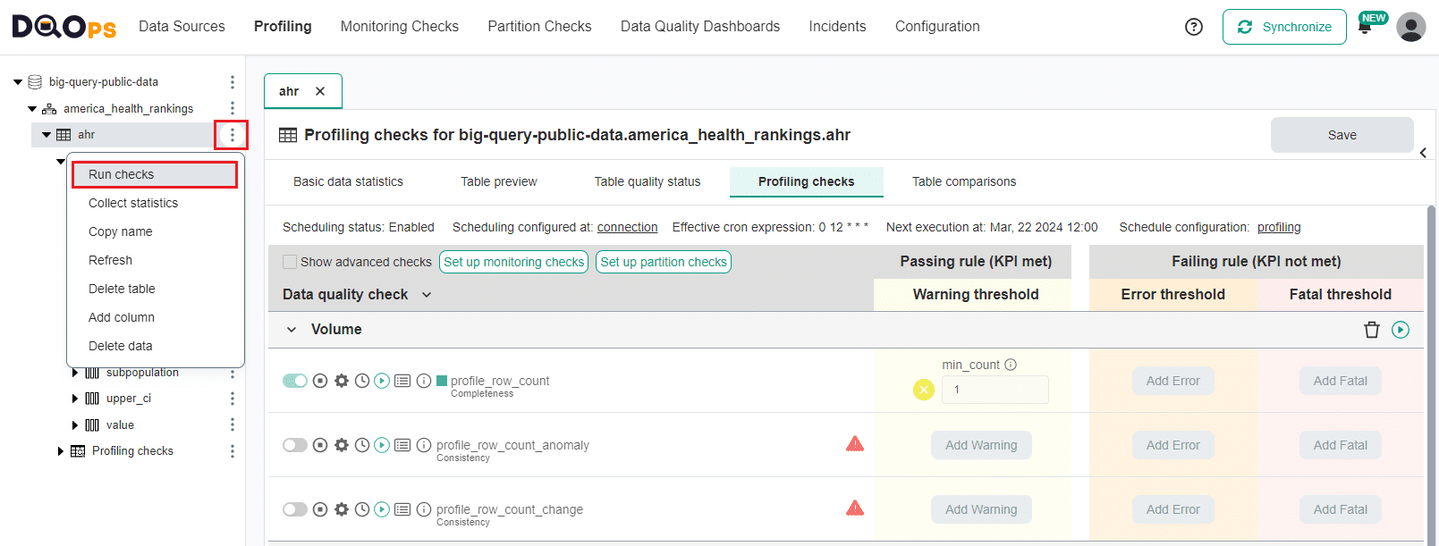 Run all checks activated on connection