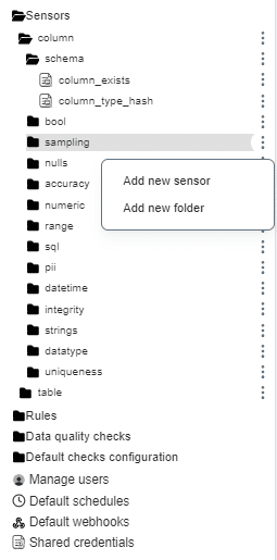 DQOps tree view - Configuration