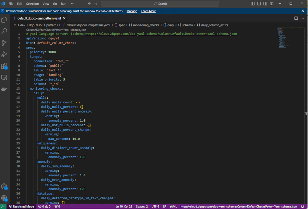 Column pattern YAML