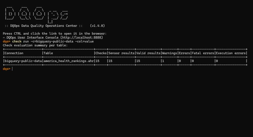DQOps Shell check run